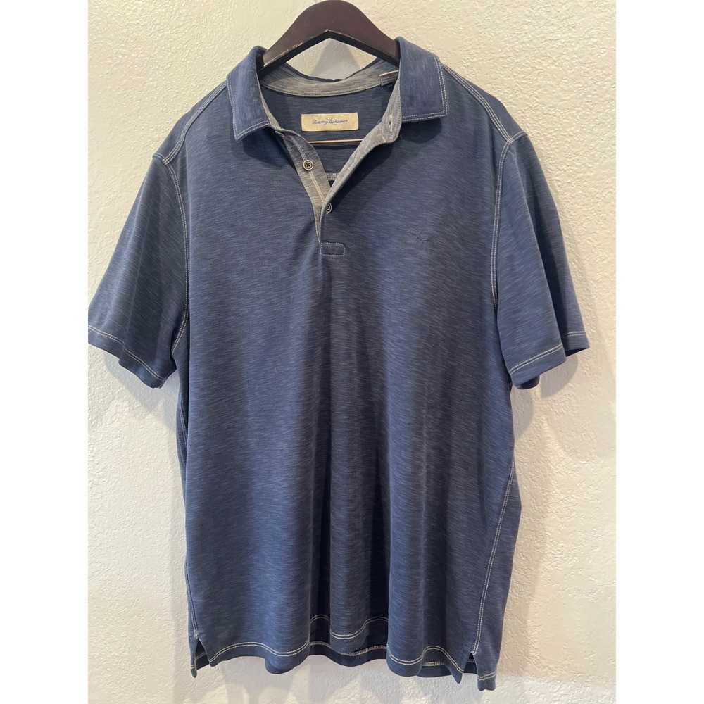 Tommy Bahama Mens Performance Polo Shirt Large L Navy Blue Short Sleeve Golf